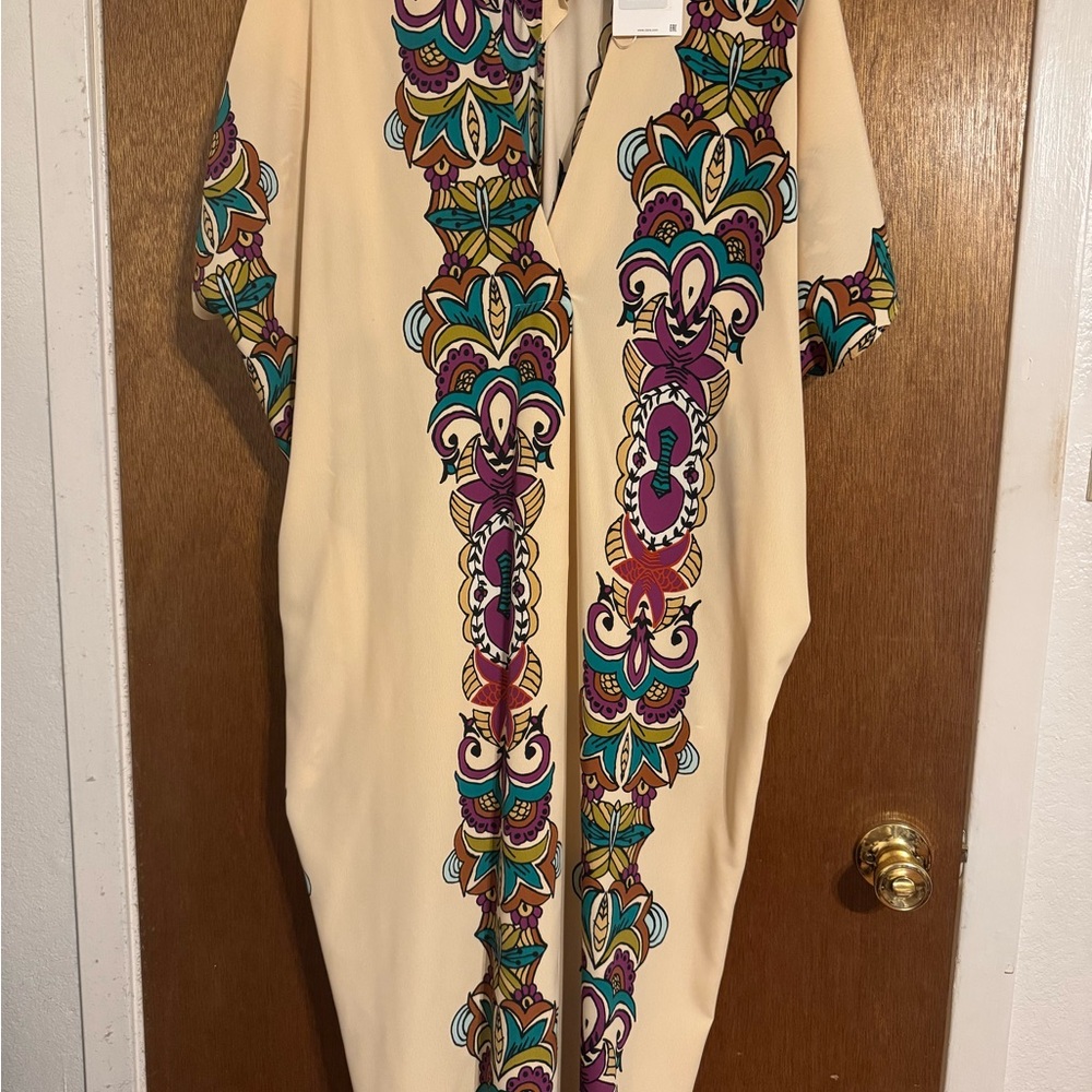 Zara Cream Dress with Purple and Teal Pattern